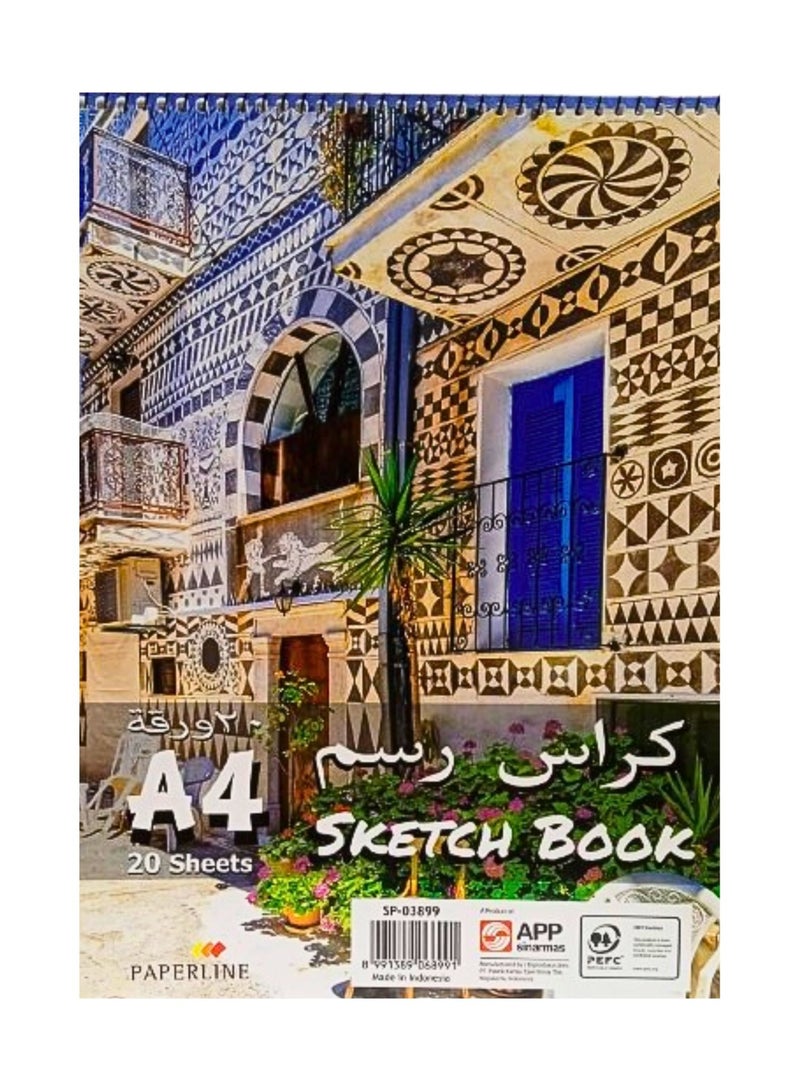 paperline Plain Sketch Book, 12 x 20 Sheets, A4 Size - Image 1