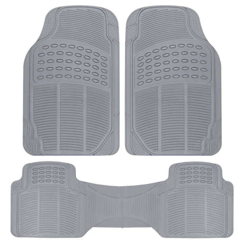 BDK Original ProLiner 3 Piece Heavy Duty Front Rear Rubber Floor Mats for Car SUV Van Truck Gray All Weather Floor Protection with Universal Fit Design