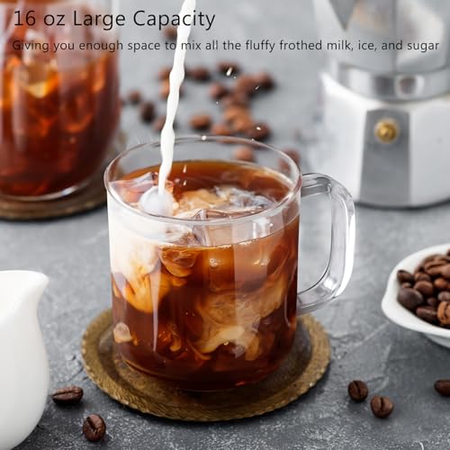 BWODYAY Glass Coffee Mugs, 16 oz Ice coffee cups, Large Clear Tea Cups Set of 2, Glass Mugs with Handles, Glass Cups for Latte, Cappuccino, and Tea - Image 5
