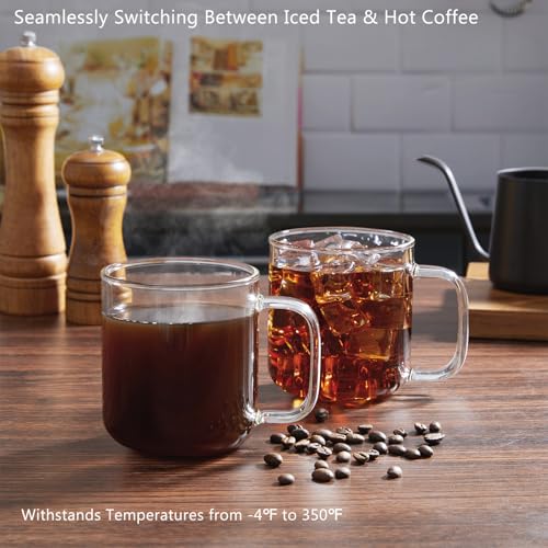 BWODYAY Glass Coffee Mugs, 16 oz Ice coffee cups, Large Clear Tea Cups Set of 2, Glass Mugs with Handles, Glass Cups for Latte, Cappuccino, and Tea - Image 4