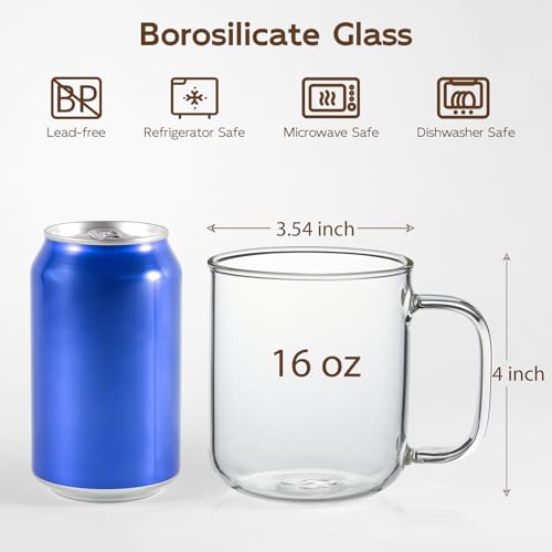 BWODYAY Glass Coffee Mugs, 16 oz Ice coffee cups, Large Clear Tea Cups Set of 2, Glass Mugs with Handles, Glass Cups for Latte, Cappuccino, and Tea - Image 2