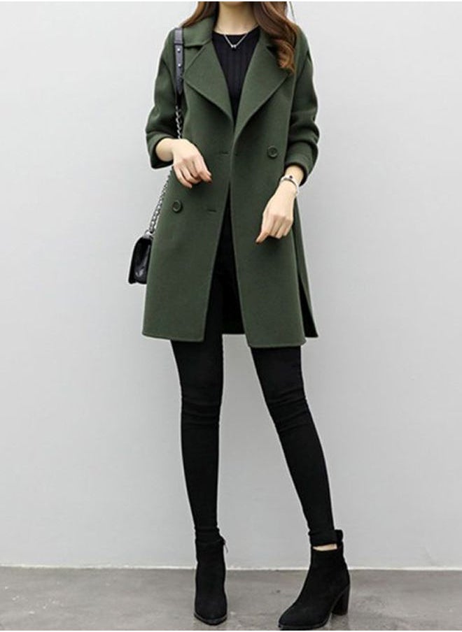 NIBEMINENT - Classic Double Breasted Lapel Coat Green - Image 1