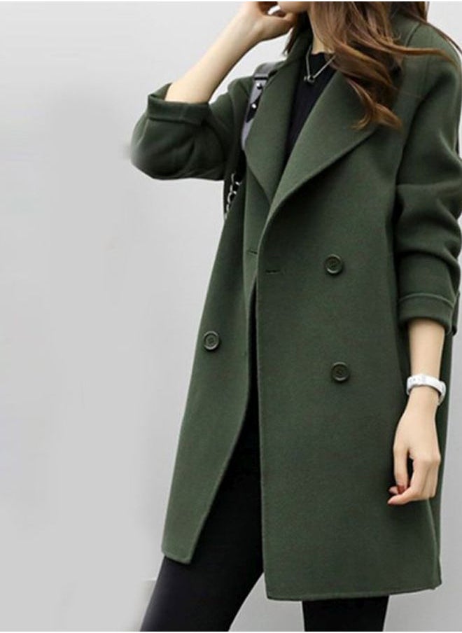 NIBEMINENT - Classic Double Breasted Lapel Coat Green - Image 1