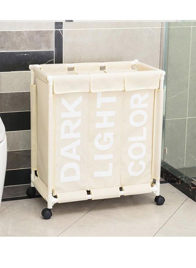 ميكسد سلة غسيل قابلة للطي مقاومة للماء 3 قسم أكسفورد قماش غسيل السلة مع عجلات وقوسيم بلاستيكي قوي - Image 1