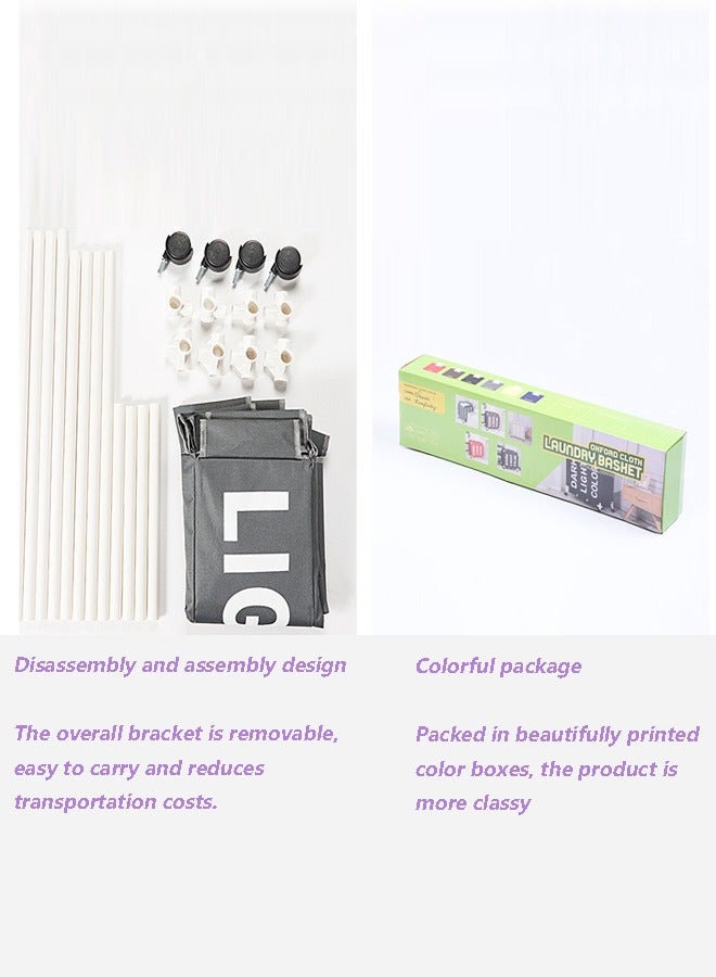 ميكسد سلة غسيل قابلة للطي مقاومة للماء 3 قسم أكسفورد قماش غسيل السلة مع عجلات وقوسيم بلاستيكي قوي - Image 5