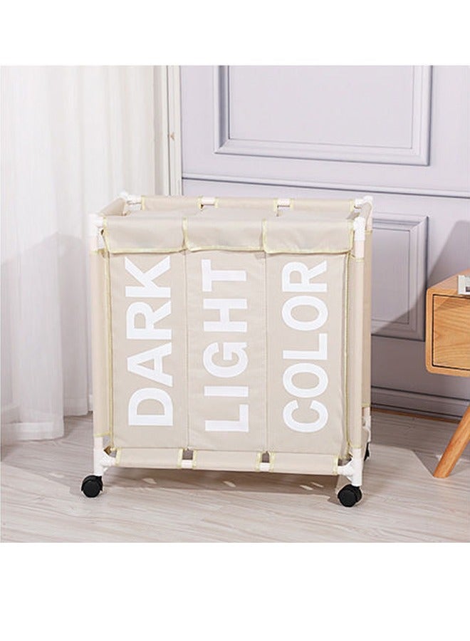 ميكسد سلة غسيل قابلة للطي مقاومة للماء 3 قسم أكسفورد قماش غسيل السلة مع عجلات وقوسيم بلاستيكي قوي - Image 2