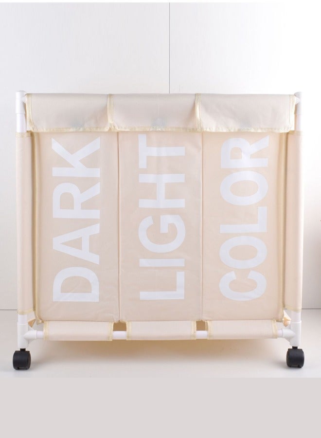 ميكسد سلة غسيل قابلة للطي مقاومة للماء 3 قسم أكسفورد قماش غسيل السلة مع عجلات وقوسيم بلاستيكي قوي - Image 3