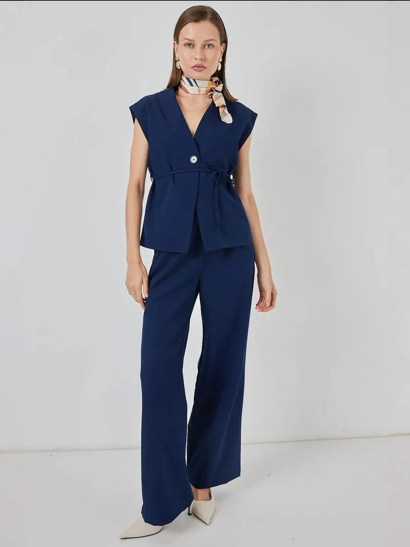 Others - invalid brand BDART V-Neck Buttoned Top & Wide Leg Pants Two-Piece Coord Set