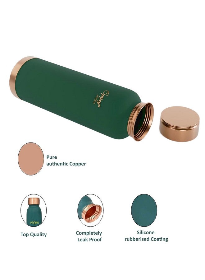 La' Forte Pure Copper Water Bottle with Leak Proof Lid, Premium Silicone Coating (1000 Ml) Sea Green (Pack of 1) - Image 4