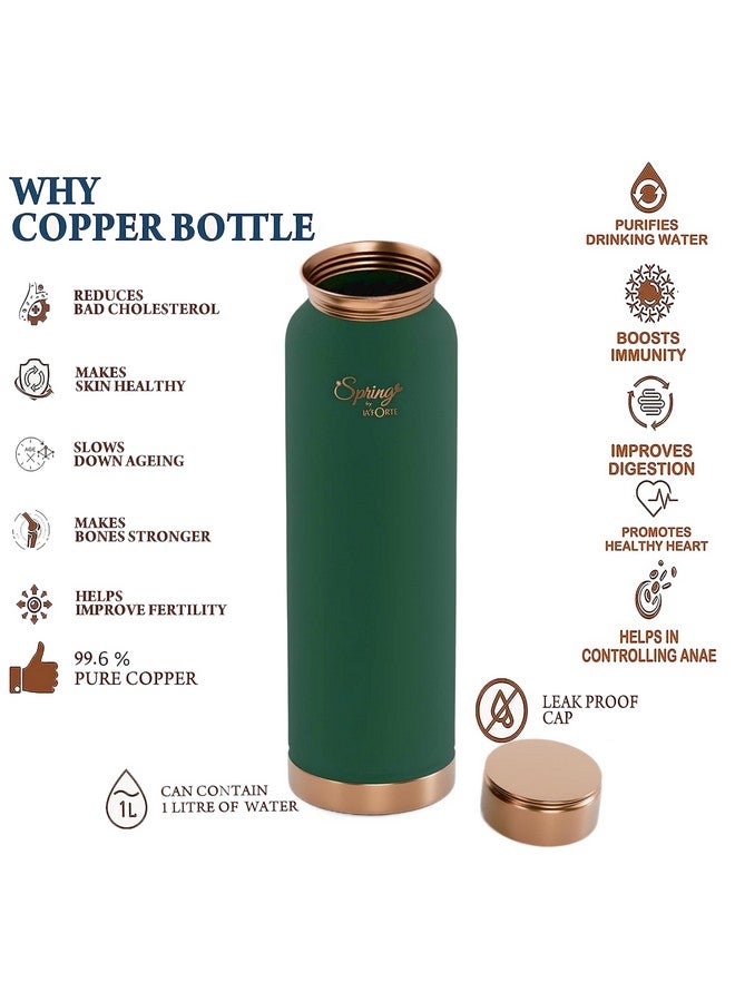 La' Forte Pure Copper Water Bottle with Leak Proof Lid, Premium Silicone Coating (1000 Ml) Sea Green (Pack of 1) - Image 5