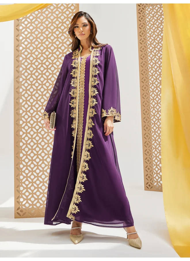 أميرة Amirah Lace Trim Collared Abaya and Inner Dress Set