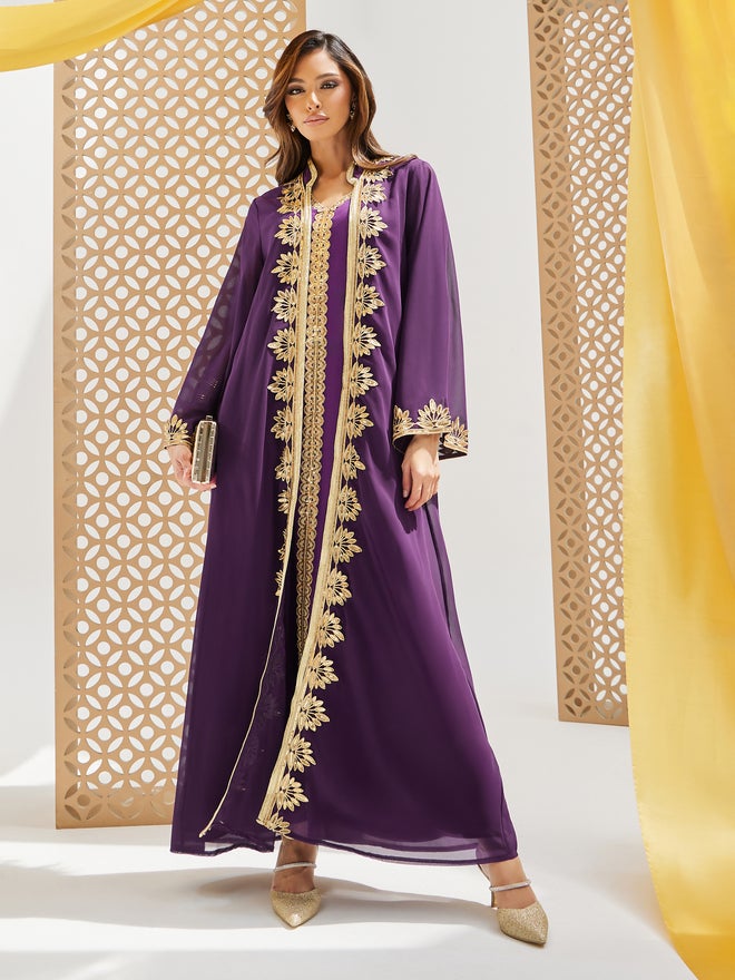 Styli Amirah Lace Trim Collared Abaya and Inner Dress Set  - Image 2