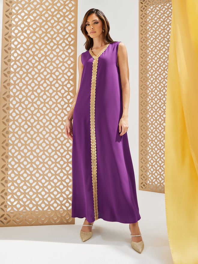 Styli Amirah Lace Trim Collared Abaya and Inner Dress Set  - Image 5