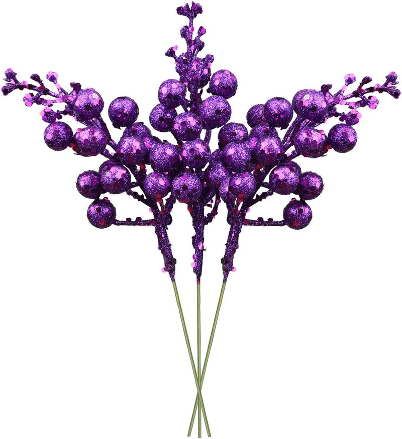 Lvydec 16pcs Christmas Glitter Berry Stems, 7.8" Artificial Christmas Picks for Christmas Tree Ornaments, DIY Xmas Wreath, Crafts, Holiday and Home Decor (Dark Purple) - Image 1