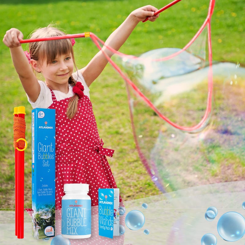 Atlasonix Giant Bubble Wand  Giant Bubble Maker  Big Bubble Wand  Large Bubble Wand  Bubble Sticks  Outdoor Toys for Kids  Bubble Kit  Wands & Bubble Mix for Making 2 Gallons of Bubble Solution