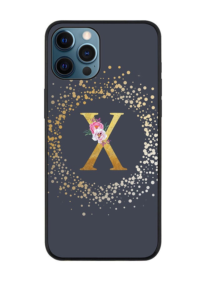 Stylizedd Rugged Black edge case for Apple iPhone 12 Pro Slim fit Soft Case Flexible Rubber Edges TPU Gel Thin Cover - Custom Monogram Initial Letter Floral Pattern Alphabet - X (Grey) - Image 1