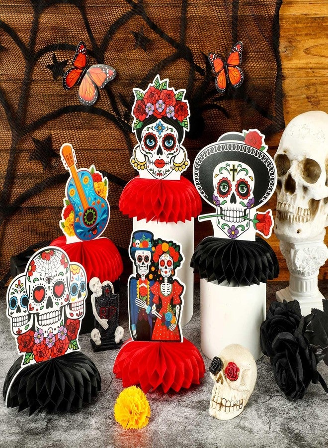 JULMELON 8 PCS Day of the Dead Table Decorations Honeycomb Centerpieces, 3D Double Side Dia De Los Muertos Centerpieces Sugar Skull Table Toppers for Halloween Mexican Party Decorations - Image 2