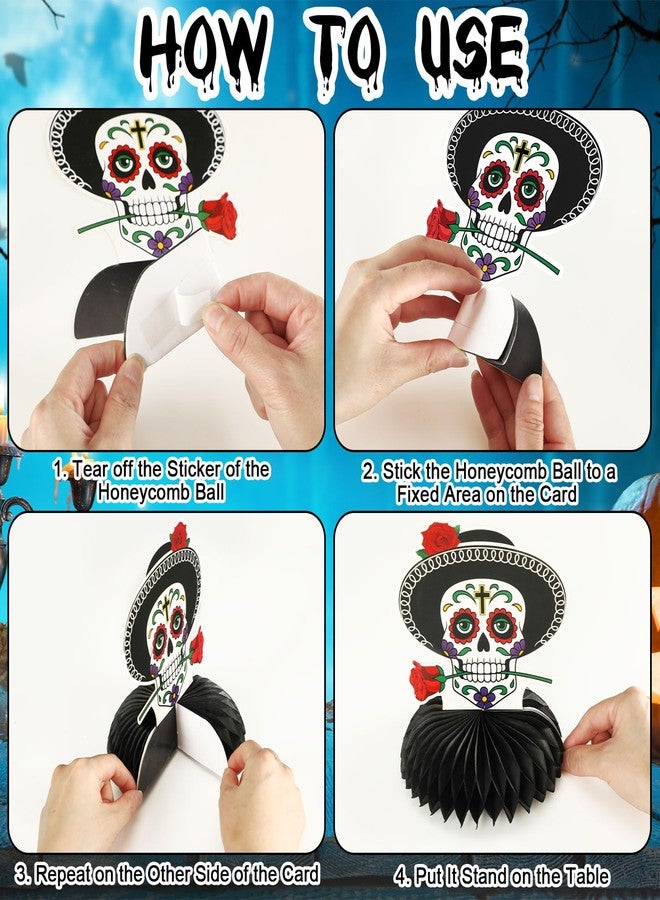 JULMELON 8 PCS Day of the Dead Table Decorations Honeycomb Centerpieces, 3D Double Side Dia De Los Muertos Centerpieces Sugar Skull Table Toppers for Halloween Mexican Party Decorations - Image 4