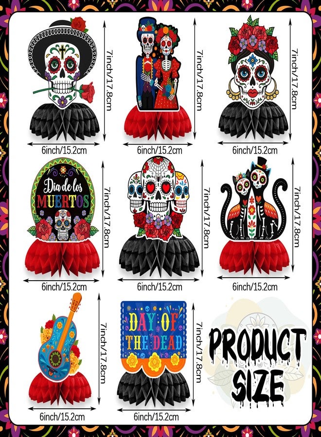 JULMELON 8 PCS Day of the Dead Table Decorations Honeycomb Centerpieces, 3D Double Side Dia De Los Muertos Centerpieces Sugar Skull Table Toppers for Halloween Mexican Party Decorations - Image 3