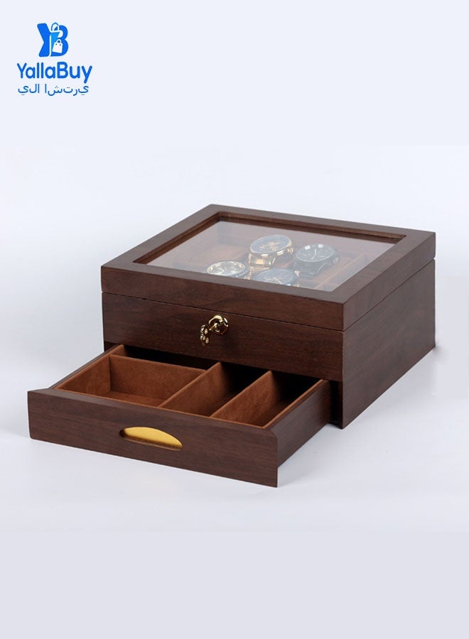 يلا اشتري 8-Slot Double-Layer Watch Box Organizer with Clear Acrylic Lid – Wood-Grain Watch Display Case with Removable Cushions for Men & Women, Luxury Storage Gift Box - Image 5