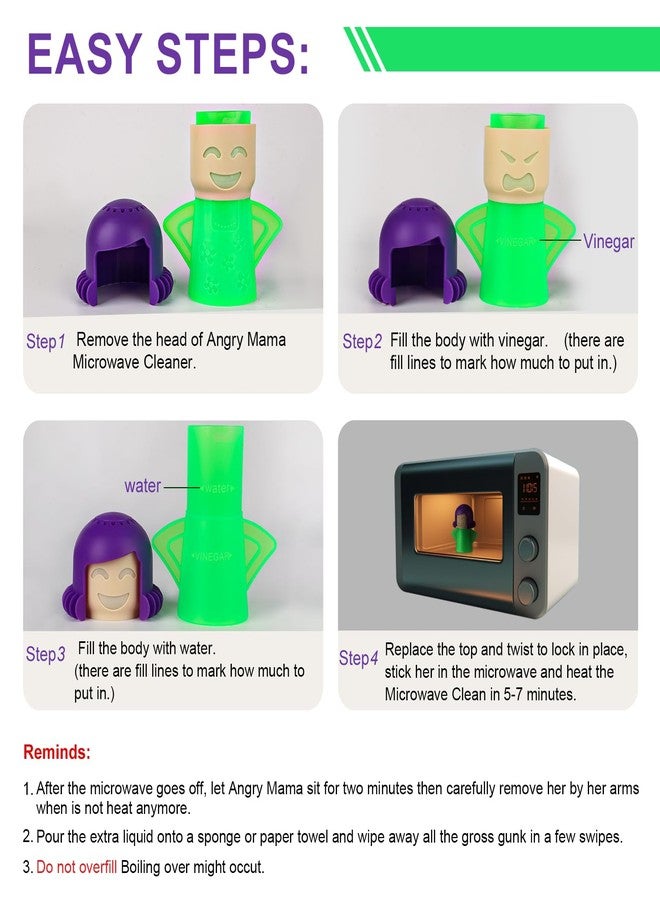 Asltw Angry or Happy Mama Microwave Cleaner, Microwave Oven Steam Cleaner, Just Add Vinegar and Water, Easily Cleans the Crud in Minutes (Green) - Image 5