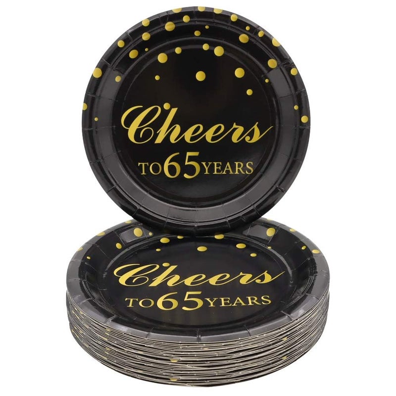 Pandecor 65th Birthday Party Supplies,50 PCS Cheers to 65 Years Disposable 7 Inch Paper Plates Dessert Plates for 65 Years Anniversary Party