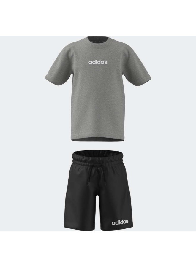 Adidas طقم تي شيرت LK LIN MGREYH/WHITE - Image 3