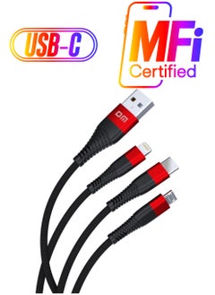DM SL004 iPhone Lightning Type-C Micro USB 2.4A Charging and Data Cable 120CM  - Image 1