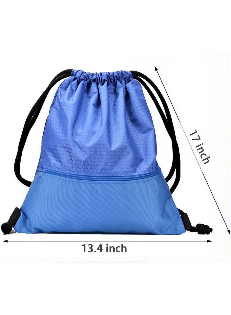 Multifunctional Waterproof Drawstring Backpack Large Capacity Oxford Fabric Gym Sports Bag with Zipper Pocket, Lightweight Sack for Fitness, Swimming, Soccer, Basketball, Travel for Men Women - Image 5