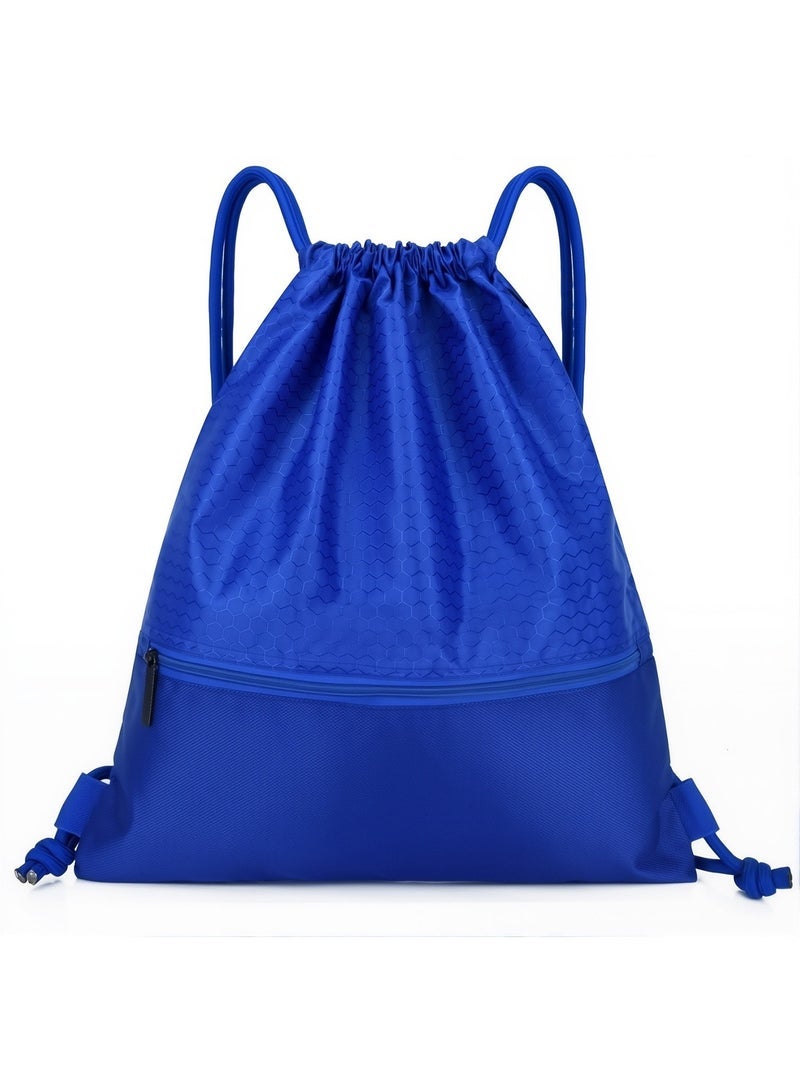 Multifunctional Waterproof Drawstring Backpack Large Capacity Oxford Fabric Gym Sports Bag with Zipper Pocket, Lightweight Sack for Fitness, Swimming, Soccer, Basketball, Travel for Men Women - Image 1