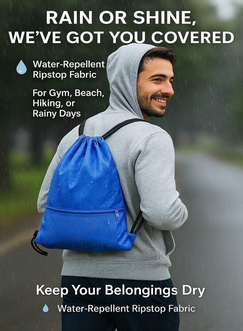 Multifunctional Waterproof Drawstring Backpack Large Capacity Oxford Fabric Gym Sports Bag with Zipper Pocket, Lightweight Sack for Fitness, Swimming, Soccer, Basketball, Travel for Men Women - Image 4