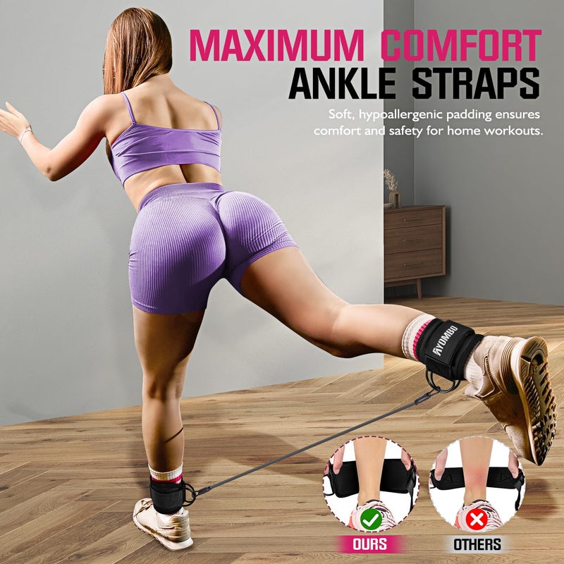 Ayombo Ankle Resistance Bands with Cuffs, Ankle Weights Exercise Bands for Working Out, Recoils and Glutes Workout Equipment, Leg Resistance Bands Set with Ankle Strap for Women & Men Home Gym Fitness - Image 5