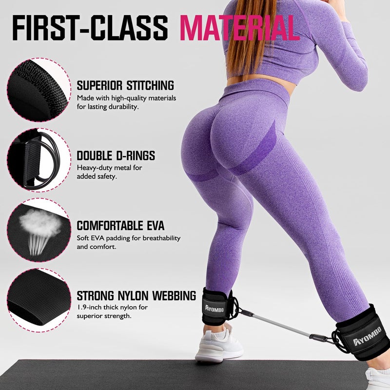 Ayombo Ankle Resistance Bands with Cuffs, Ankle Weights Exercise Bands for Working Out, Recoils and Glutes Workout Equipment, Leg Resistance Bands Set with Ankle Strap for Women & Men Home Gym Fitness - Image 3