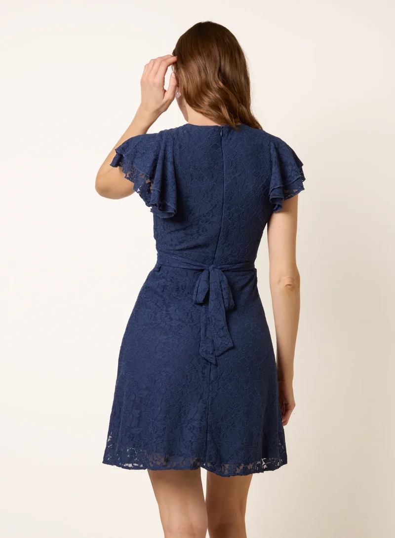 Blue Vanilla Lace Angel Sleeve Mini Dress