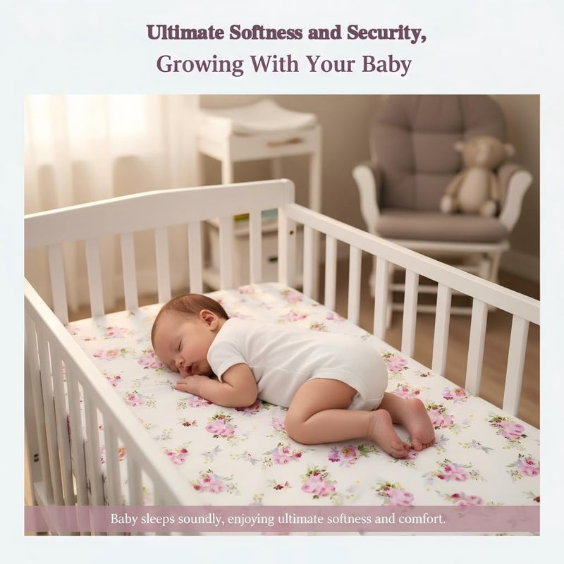 KASTWAVE Baby Crib Sheets, 2-Pack Fitted Floral Crib Sheets for Standard Cribs and Toddler Mattresses - Image 2