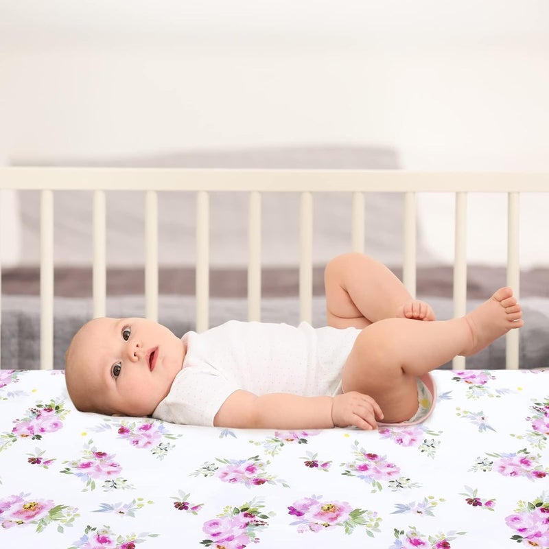 KASTWAVE Baby Crib Sheets, 2-Pack Fitted Floral Crib Sheets for Standard Cribs and Toddler Mattresses - Image 5