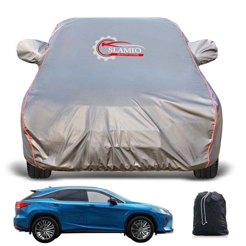 Slamio Heavy-Duty Car Body Cover for Mitsubishi Lexus 450 | Waterproof, Dustproof, UV Protection, Custom Fit, Heavy Belt & Buckle with Mirror & Antenna Pocket | Dark Grey - Image 1