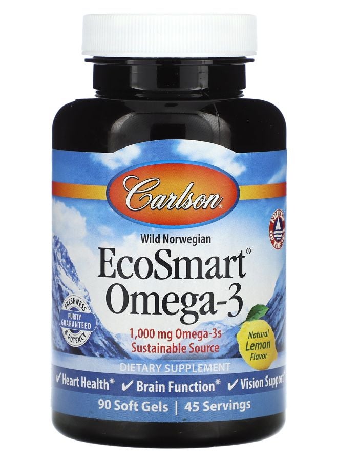 Wild Norwegian EcoSmart Omega-3 Natural Lemon 1000 mg 90 Soft Gels (500 mg per Soft Gel)