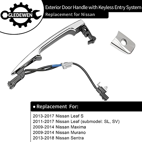 Gledewen مقبض باب السائق كروم، متوافق مع نيسان سنترا، مورانو، ماكسيما، ليف من 2009-2018، مع مستشعر ونظام دخول ذكي بدون مفتاح، الجانب الخارجي الأمامي الأيسر | استبدال# 806469N00A مقبض خارجي - Image 2