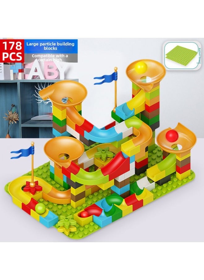 Generic - # Variables Slide Building Blocks Table Assembled Toys Puzzle 3 To 6 Years Old Boy Child Size Granular Ball Rail-Color:Slide Building Blocks [178 Particles] Including 8 Balls + 2 Base Plates - Image 1