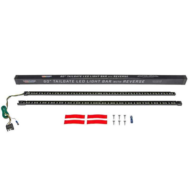 LEDGlow 60 Double Row Tailgate LED Light Bar for Full Size Pickup Trucks  White Reverse Lights  Red Brake Running Turn Signals  Hazard Lights  Waterproof  Plug  Play Flat 4 Pin Connector