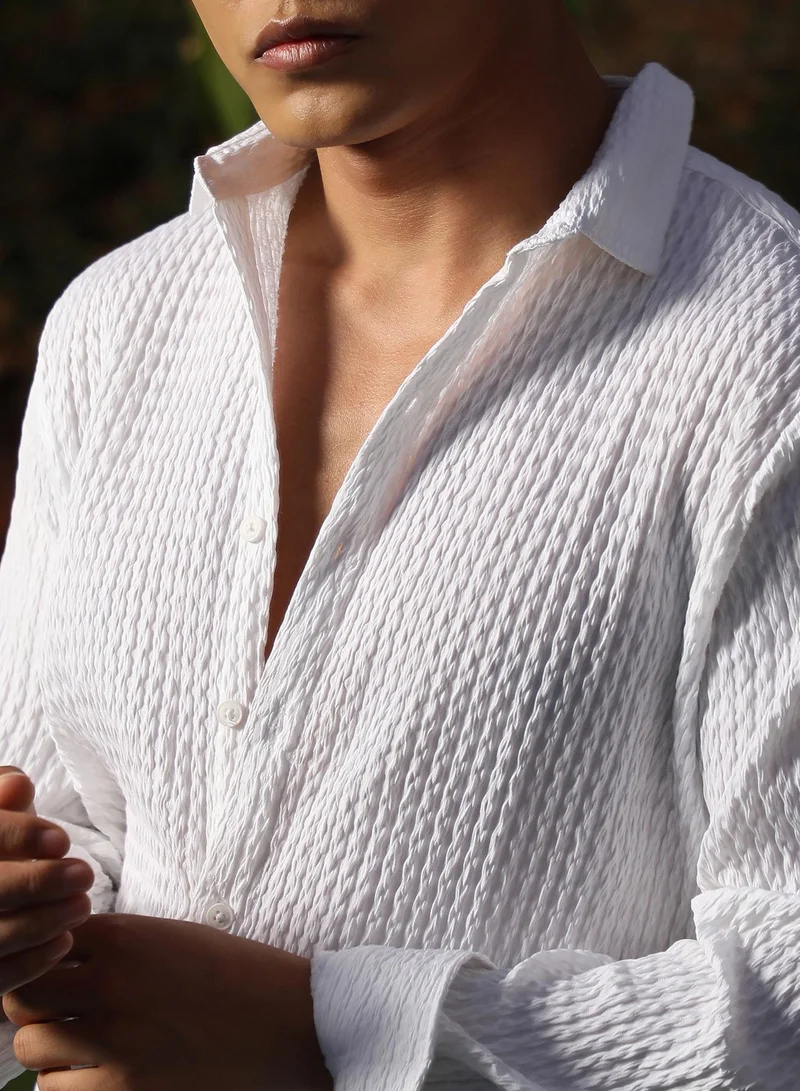 Campus Sutra Men's Chalk White Twisted Crease Shirt