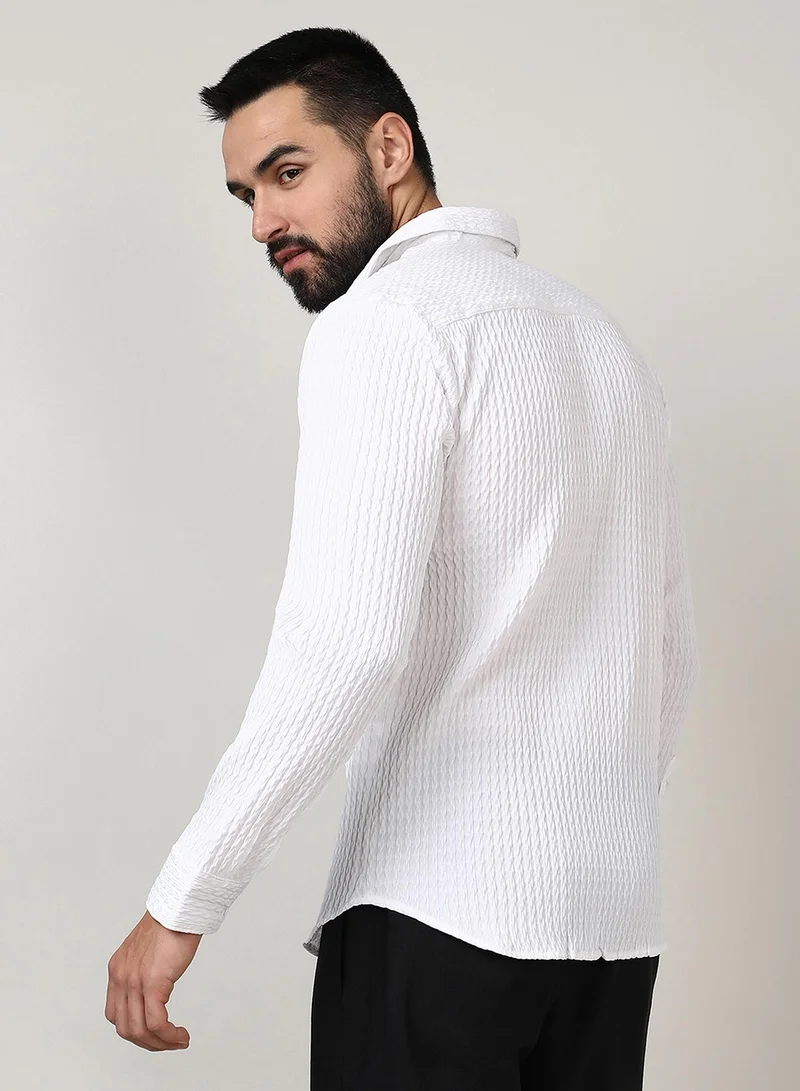 Campus Sutra Men's Chalk White Twisted Crease Shirt