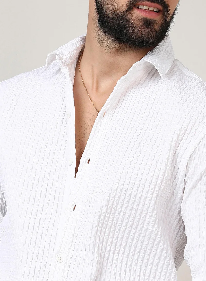 Campus Sutra Men's Chalk White Twisted Crease Shirt