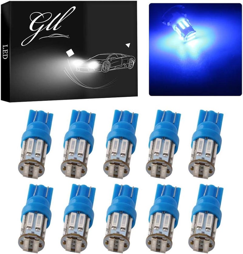 Grandview Blue T10 194 168 921 W5W 7014 10-SMD LED Interior Lights Bulb Car Replacement Lights Truck License Plate Front Rear Sidemarker Light Dome Map LED Bulbs 12V DC 10-Pack - Image 1