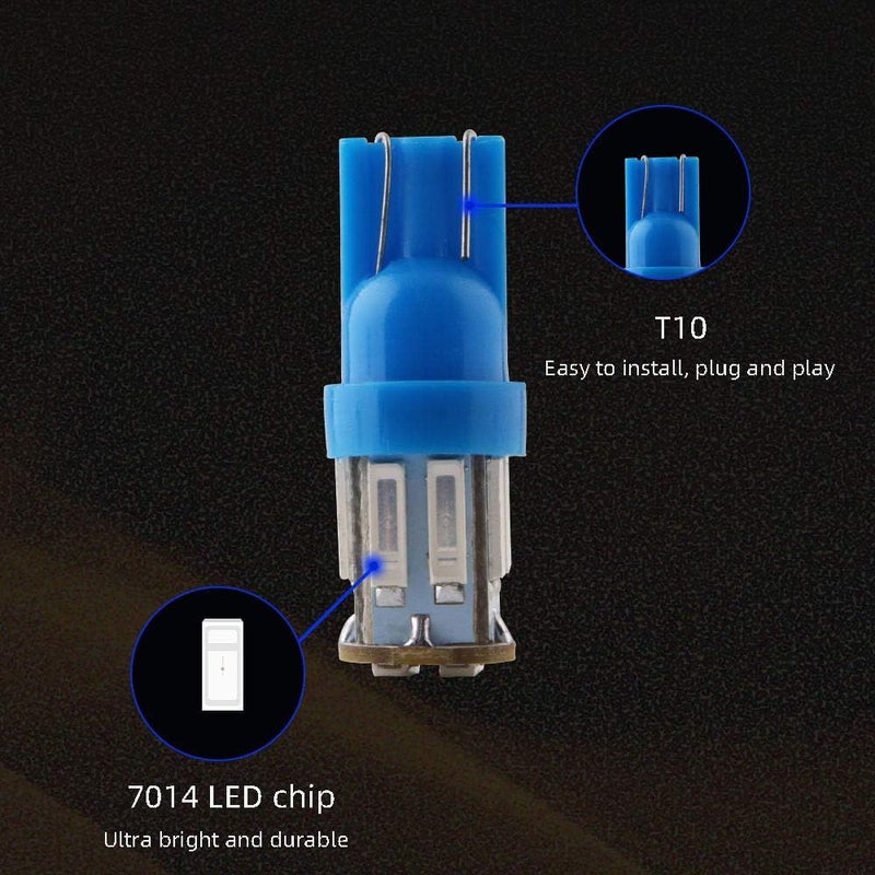 Grandview Blue T10 194 168 921 W5W 7014 10-SMD LED Interior Lights Bulb Car Replacement Lights Truck License Plate Front Rear Sidemarker Light Dome Map LED Bulbs 12V DC 10-Pack - Image 4