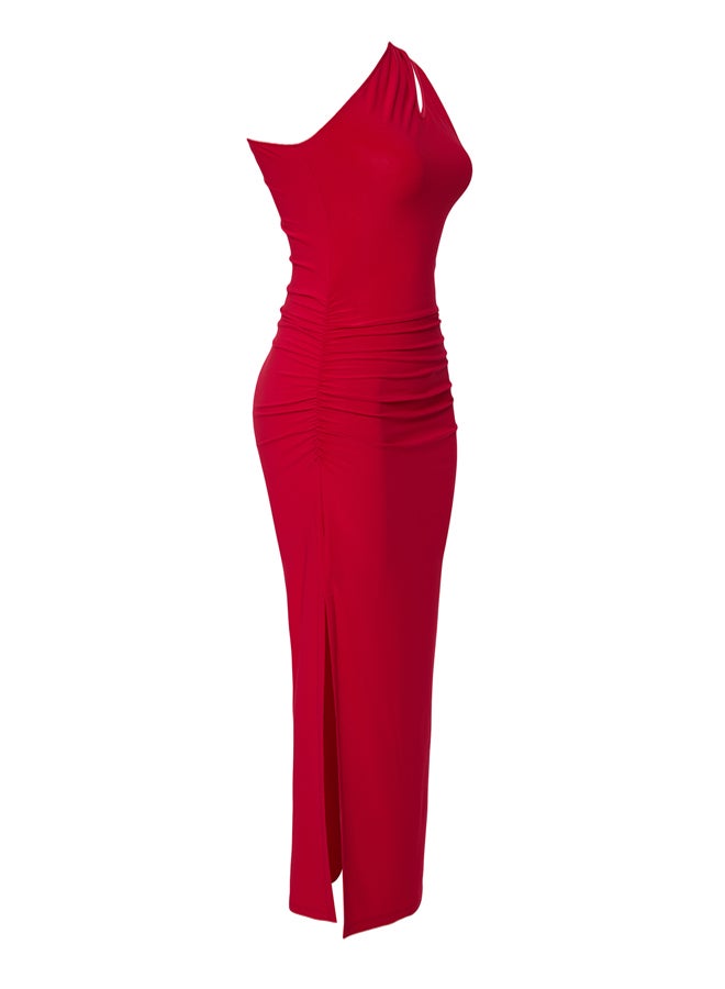 Red Bodycon Cut Out/Window Detailed Knitted Chic Dress