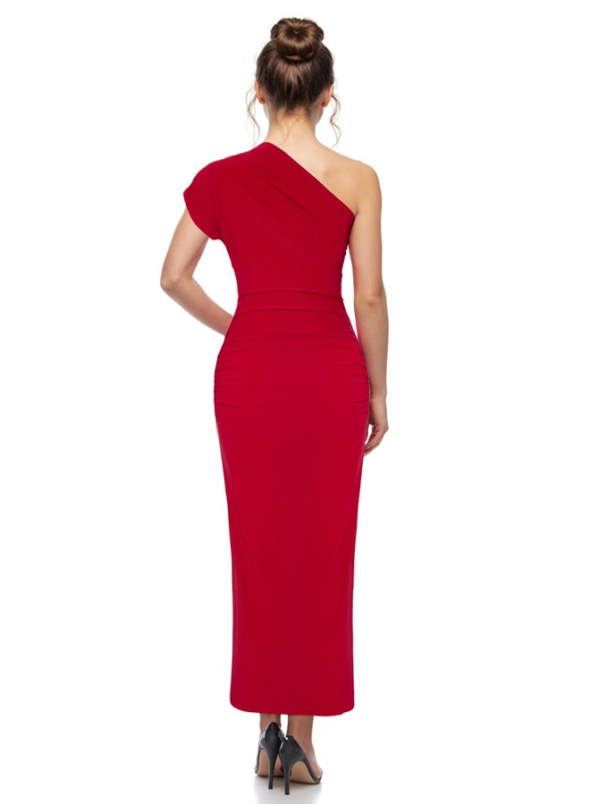 Red Bodycon Cut Out/Window Detailed Knitted Chic Dress