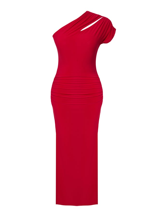 Red Bodycon Cut Out/Window Detailed Knitted Chic Dress