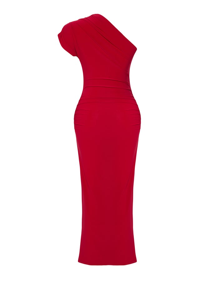 Red Bodycon Cut Out/Window Detailed Knitted Chic Dress